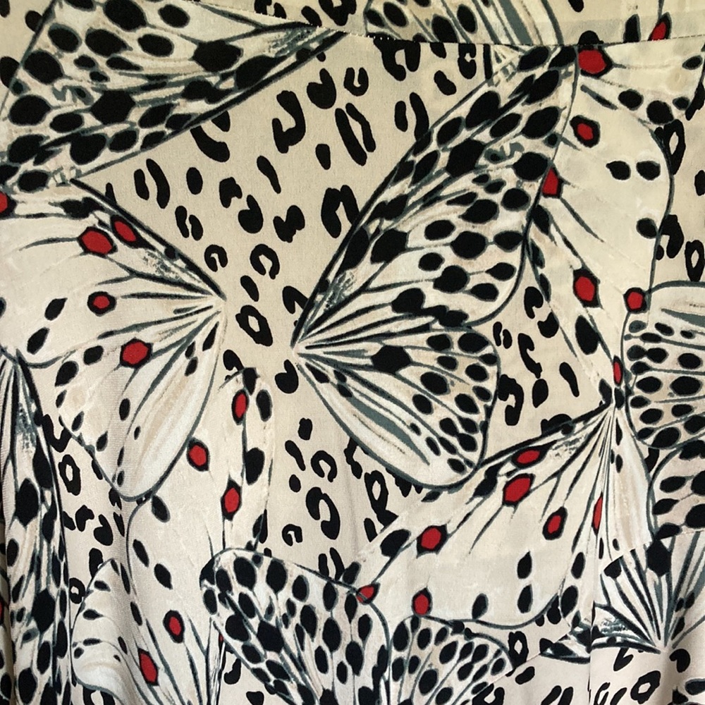 DKNY Stone Floral Butterfly Asymmetric-Hem Midi Skirt Beige Black Red NWT - Picture 3 of 14
